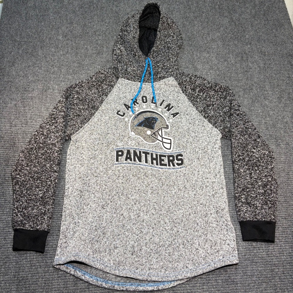 NFL Team Apparel Carolina Panthers Hoodie Mens Large Grey Black Marled Knit L